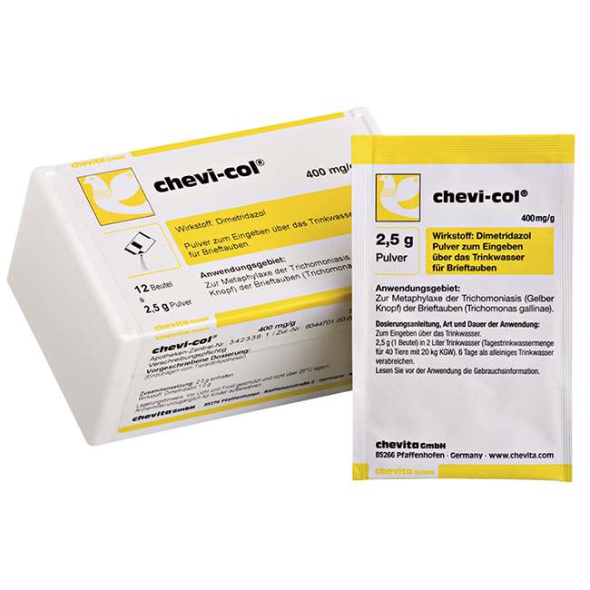 CHEVICOL powder - (treats trichomoniasis (canker) & hexamitiasis) - (box - 12 sachets)